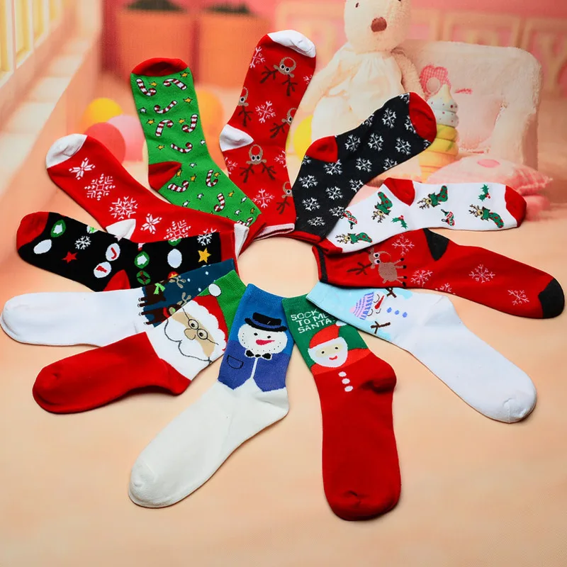 Men Socks Fashion Cute Cartoon Deer Snowflakes Snowman Deer Diamond Christmas Harajuku Hip Hop Happy Street Style Cotton Socks