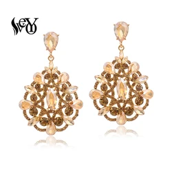 VEYO Luxury Hollow out Drop Crystal Earrings for Women Rhinestone Dangle Fashion Jewelry Gift New