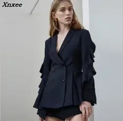 Kadın blazer resmi çift düğme katı ruffles uzun kollu kadın ceket ceket kadın takım elbise blazer feminino ofis blazers