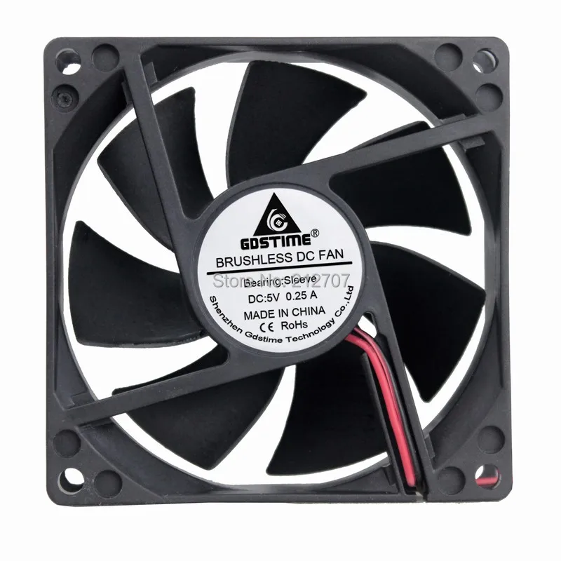 1Pcs Gdstime 5V 2Pin 80mm x 80mm x 25mm 8025 8cm Axial Cooling Fan 80mm 8cm Computer Case PC CPU Cooling Cooer Fan