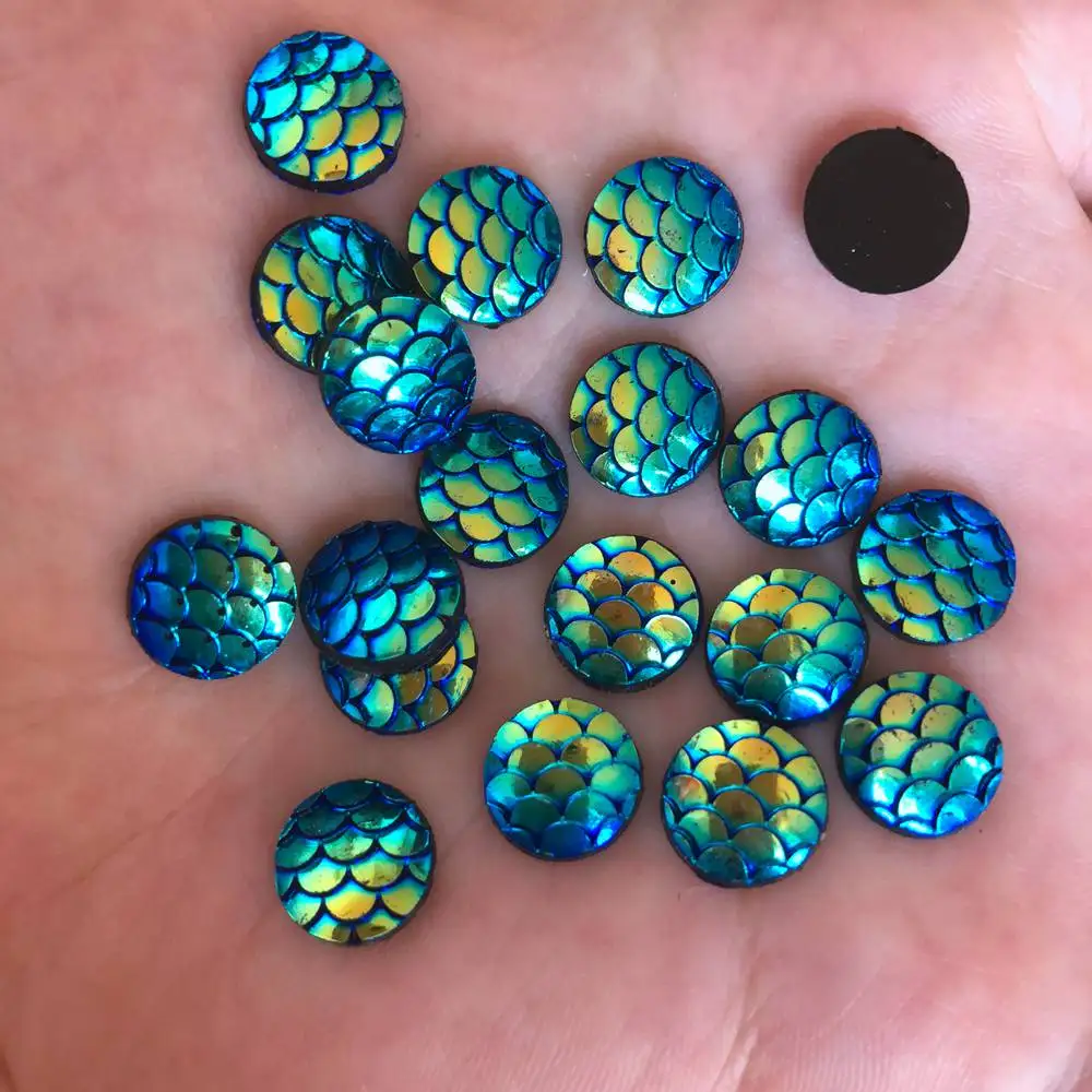 DIY 50PCS 10mm AB Resin Round Dragon Skin Rhinestone Flatback Scrapbook Buttons F275