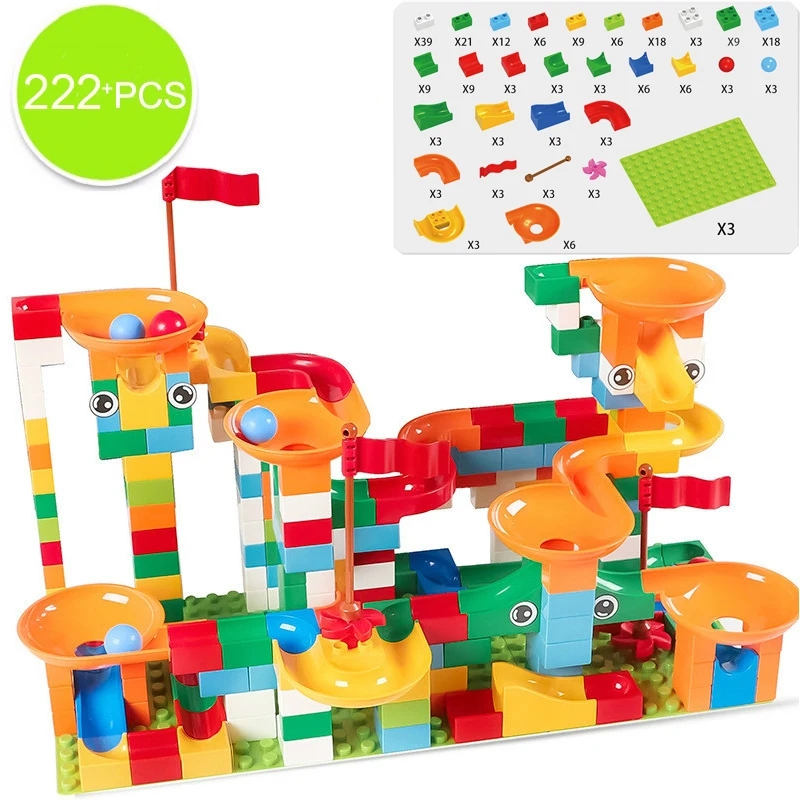 74-308PCS Marble Race Run Maze Ball Track Building Blocks ABS Funnel Slide Assemble Bricks Sets Children DIY Tracking Blocks