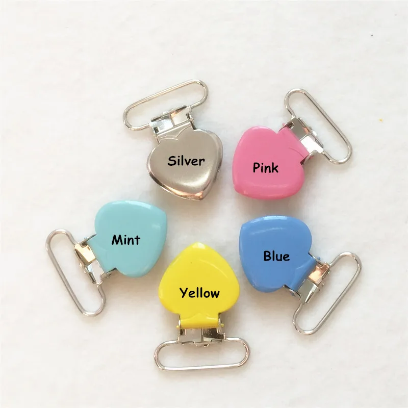 Chenkai 5pcs 25mm 1\'\' Baby Pacifier Metal Heart Clips DIY MAM Dummy Soother Suspender Teether Charms Chain Holder Toy Clips