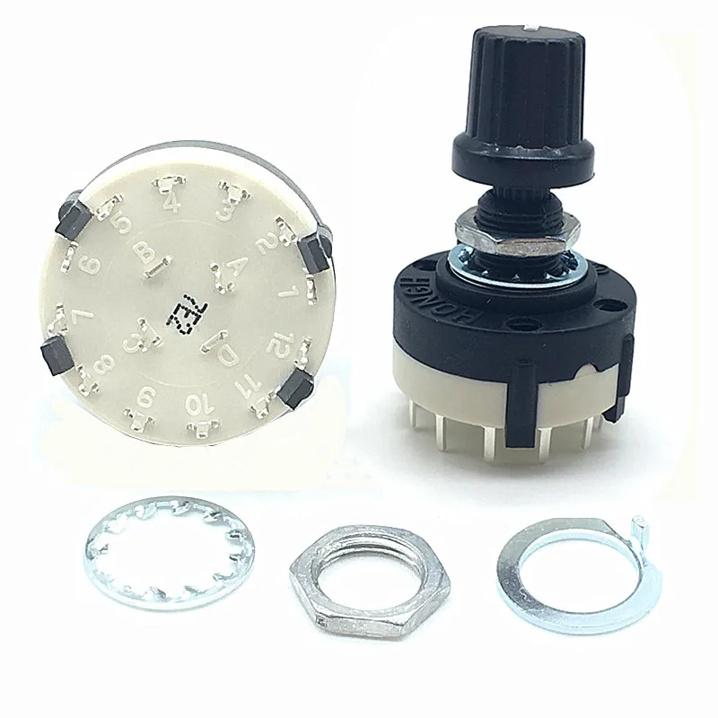 5pcs RS26 2 Pole 6 Position Selectable Band Rotary Channel Selector Switch Handle length 20MM with knob Ratory Switch 2 Pole