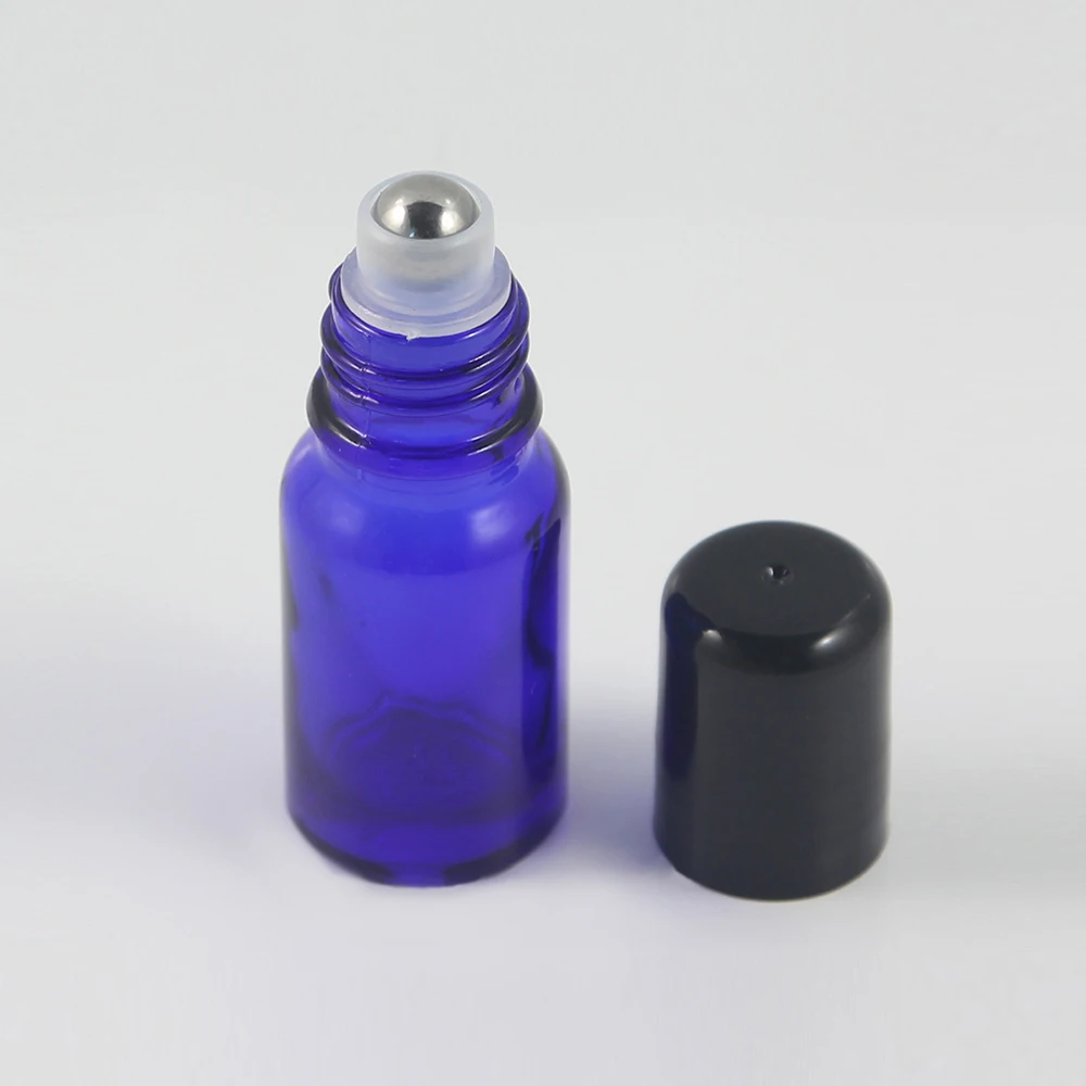 

10ml mini Blue Glass Essential Oil Roller Bottles with Glass/Metal Roller Balls Aromatherapy Perfumes Lip Balms Roll On Bottles