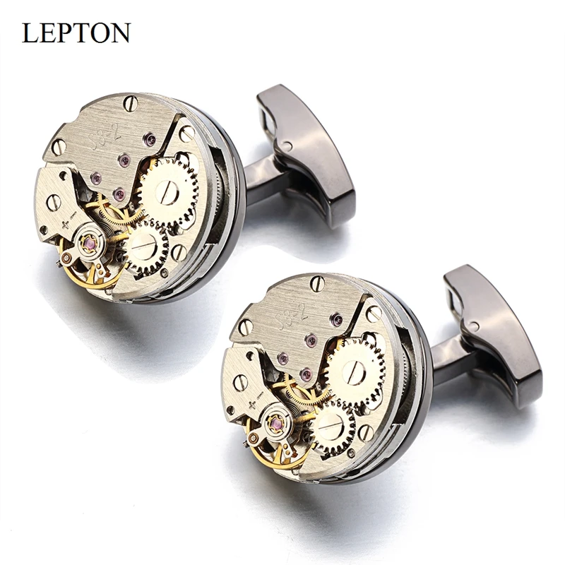 Lepton Watch Movement Cufflinks For Mens Immovable Steampunk Gear Watch Mechanism Cuff Links Men Business Shirt Cuffs Cufflink