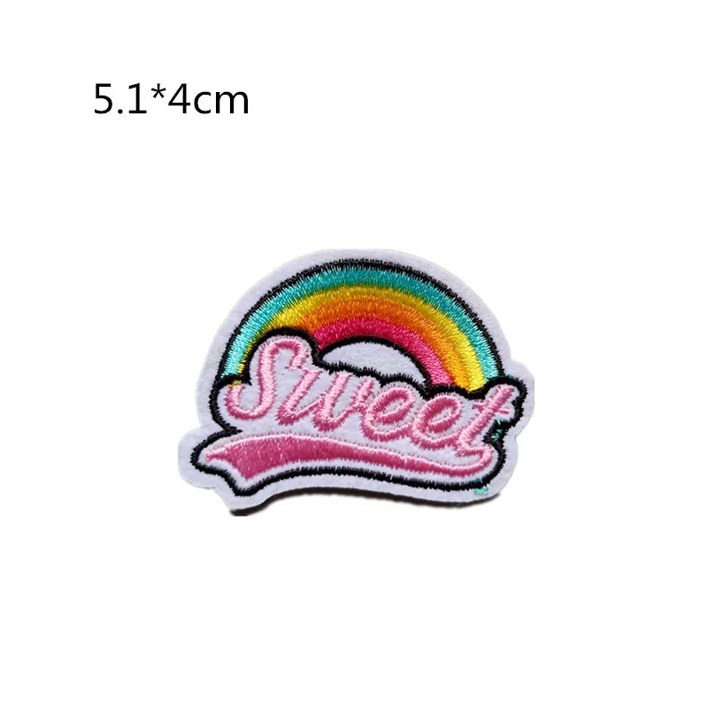 PGY Anime Rainbow Patch Applique Cute Cartoon Iron On Patches Stripe On Clothes Embroidered Patches For Clothing DIY Stickers