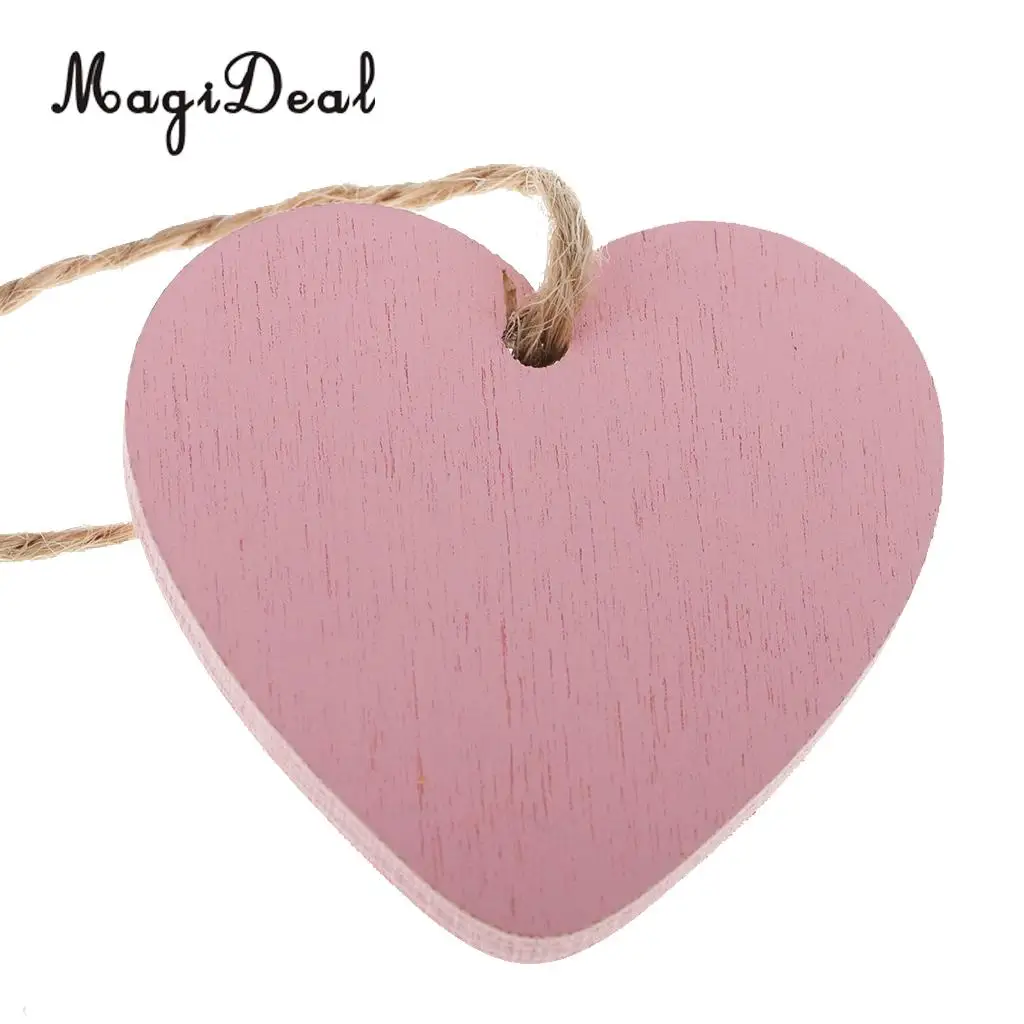 MagiDeal 10 Pieces Painted Wood Heart Tags Hanging Craft DIY Scrapbook Crafts Accessories Wedding Decoration Party Decor Pink