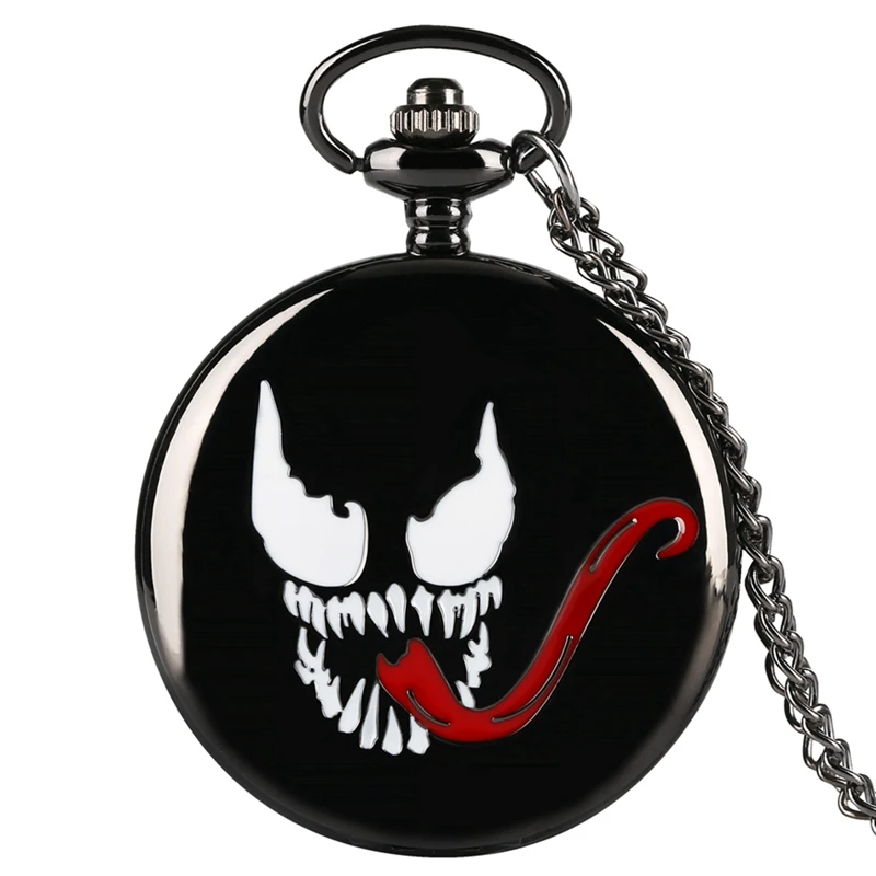 MARVEL Venom Retro Long Tongue Design  Pendant Pocket Watch Anime Comics Black Steampunk Necklace Pendant Cosplay Gifts for Fans