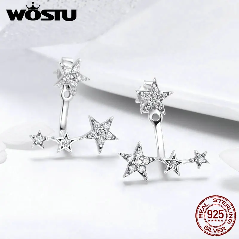 WOSTU Classic Authentic 925 Sterling Silver Stud Earring With Silver Stars Charming Night Sky For Women Gift DXE448