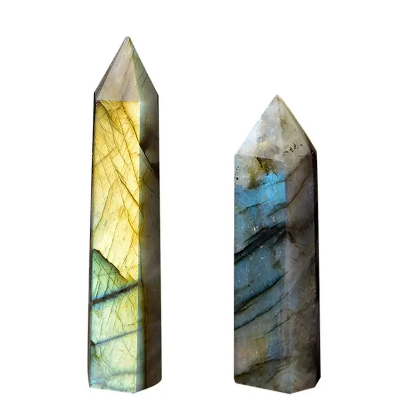 

100% Natural Labradorite Moonstone Crystal Stone Hexagonal Edge Degaussing Energy Stone Quartz Ornaments