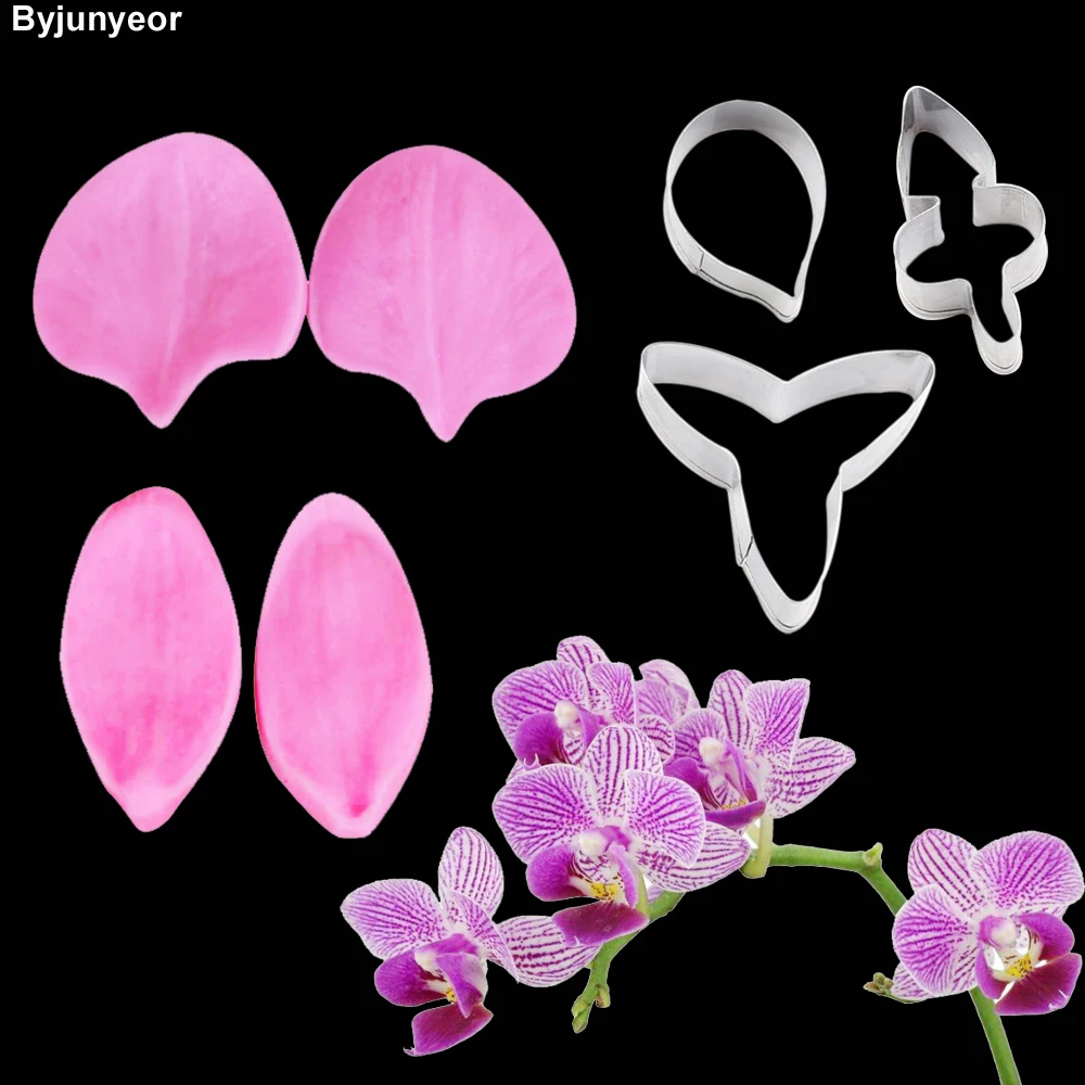 Phalaenopsis Orchid Flower Veiners Silicone Molds Fondant Sugarcraft Gumpaste Clay Water Paper Cake Decorating Tools CS224