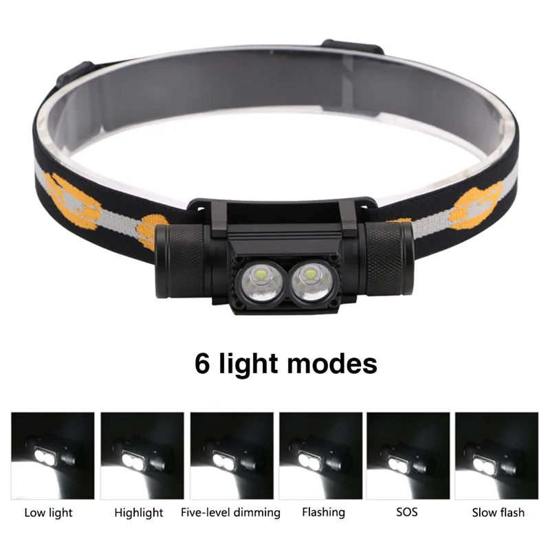 SANYI 2*XML-L2 Headlight Power by 18650 Battery 6 Modes 3800LM Flashlight Forehead USB Charging Camping Hunting Headlamp