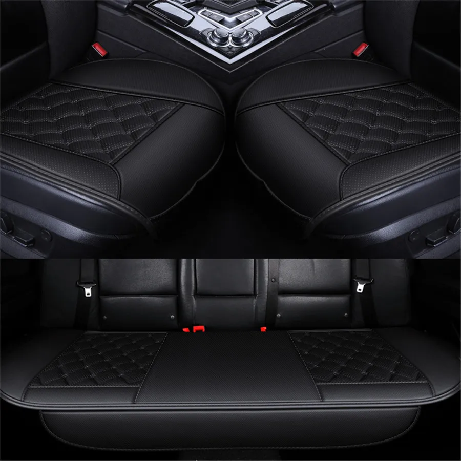 3pcs/Set Universal Car Seat Cushion Cover Black PU Leather Interior Accessories