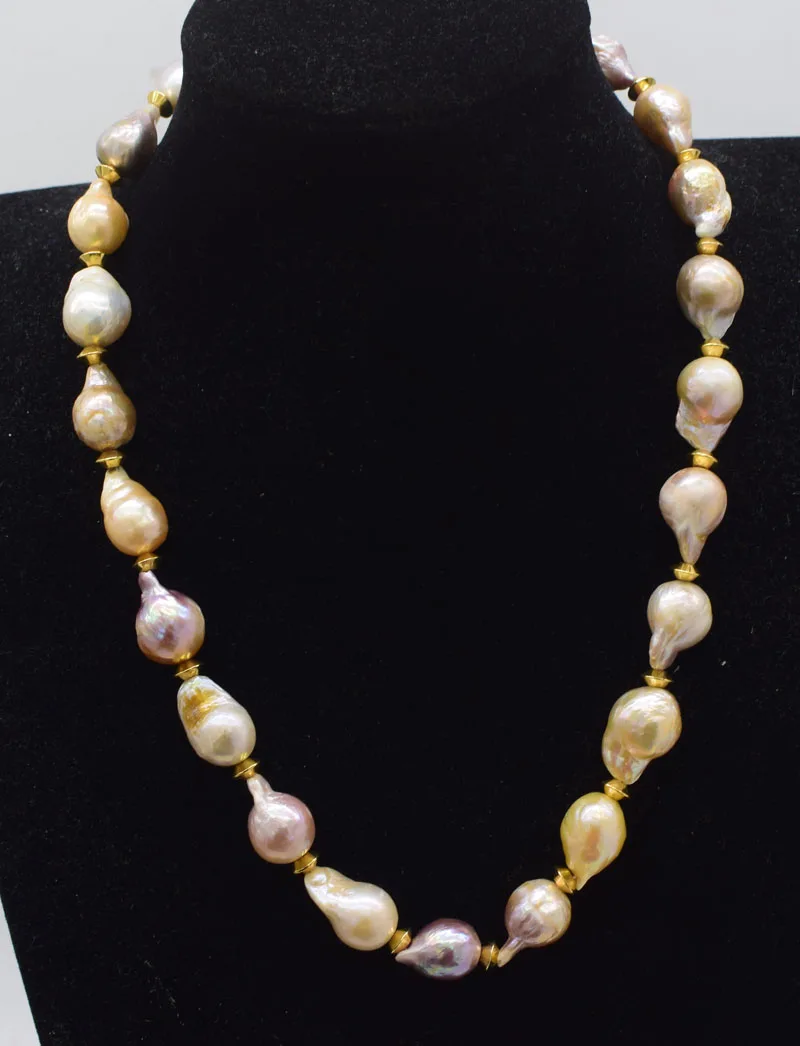 

freshwater pearl pink purple drop reborn keshi flat baroque 48cm necklace FPPJ wholesale beads amazing