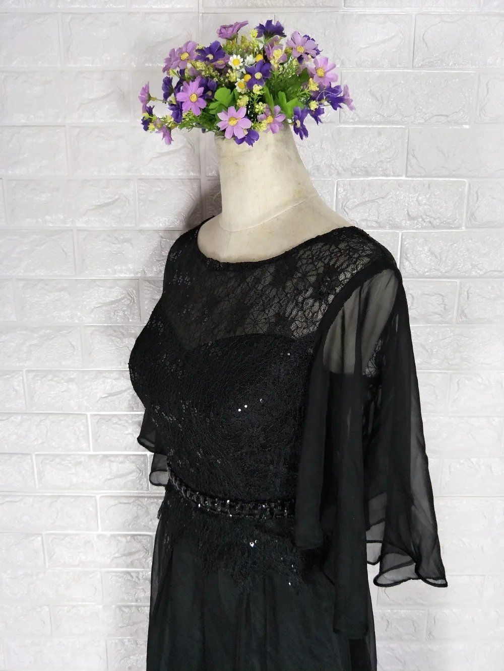 Free shipping 2018 hot One Shoulder With Jacket A-Line Chiffon Cap Sleeve Black Lace Handmade Mother Of the Bride Dresses custom