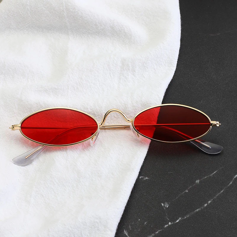 Fashion Oval Sunglasses Men Women Retro Metal Frame Red Vintage Tiny Round Skinny Male Female Small Yellow Sun Glasses UV400