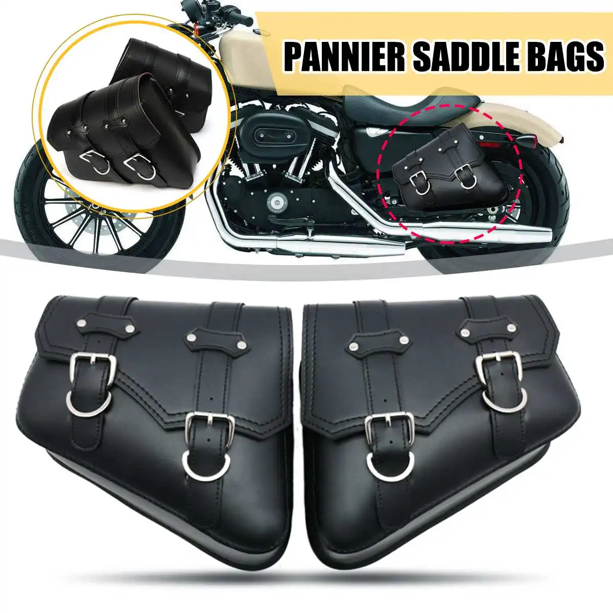 

Pair Black Motorcycle Saddlebags Throw Under Seat Side Tools Luggage Bag Pouch For Honda/Yamaha/Suzuki