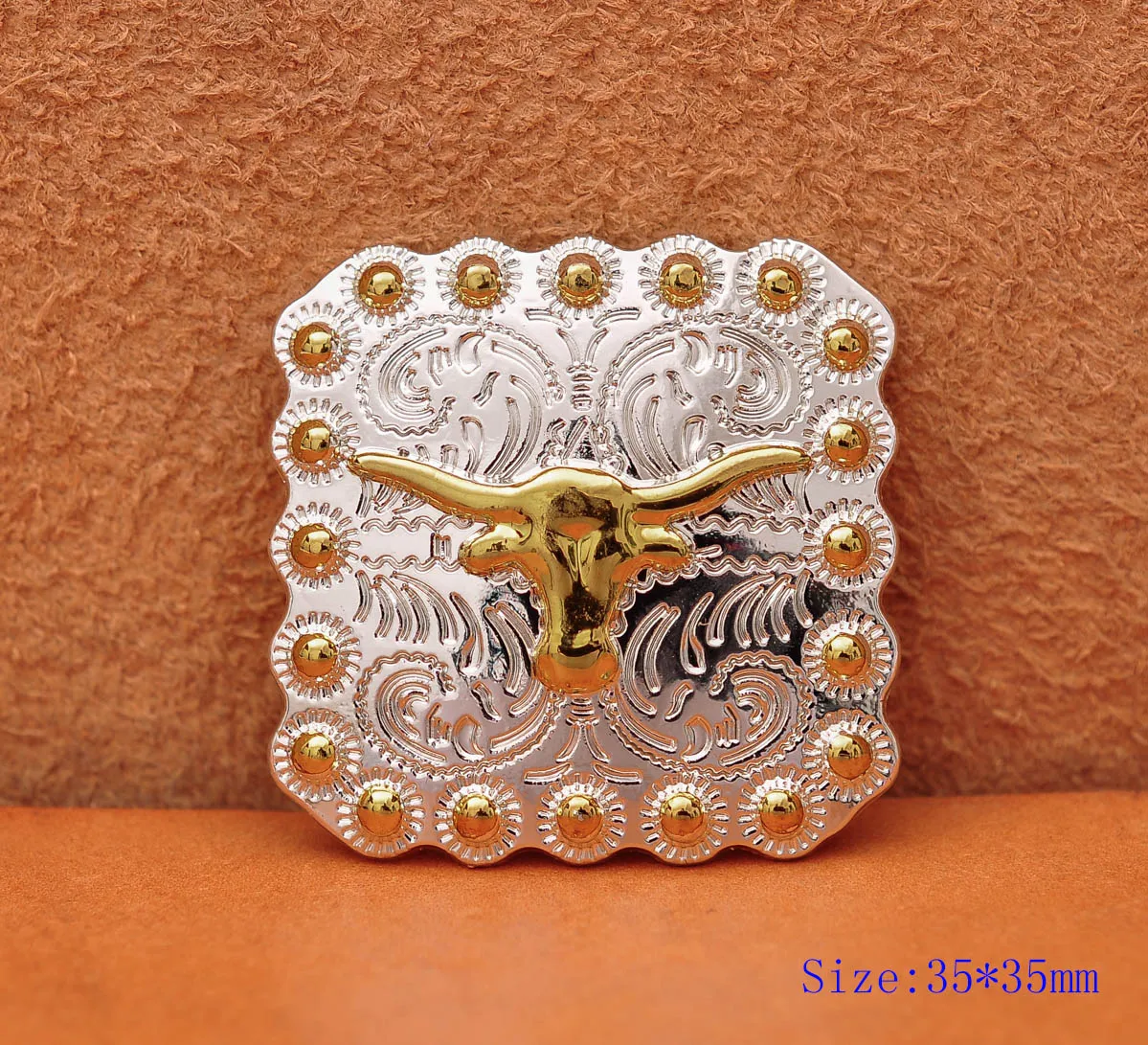 

6PC 35*35MM TEXAS WESTERN COWBOY COWGIRL SADDLE SQUARE LONGHORN ROUND BERRY LEATHERCRAFT SILVER GOLD SCREW BACK CONCHO BUTTON