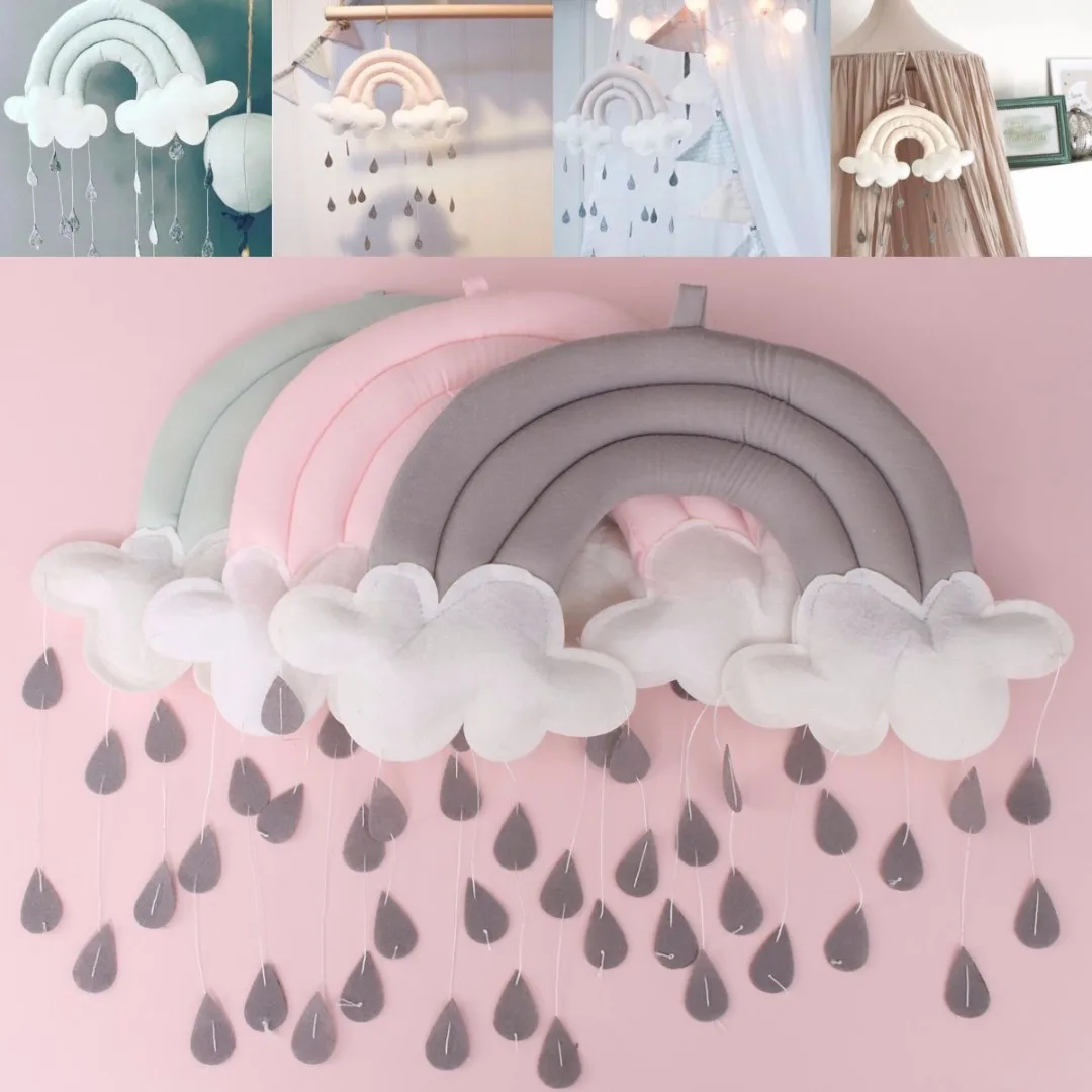 1pc Rainbow Cloud Rain Drops Bed Wall Hanging Photo Prop Baby Nursery Bedroom Decor