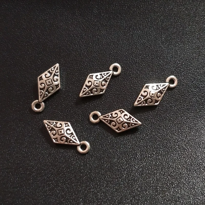 2021 Fashion 30pcs/bag 16*8MM Zinc Alloy Antique  Metal Rhombus Charms Pendants for DIY Jewelry Accessories