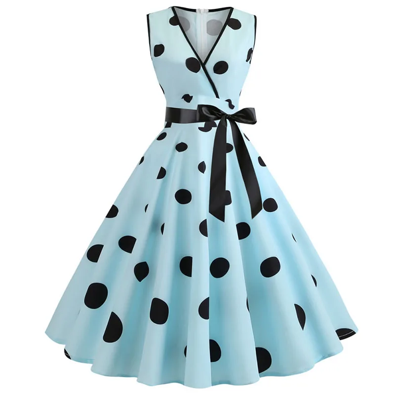 

Print Robe Femme Vintage Dress Women Summer Polka Dot Casual Swing Vestidos Elegant Pin Up Rockabilly Party Dress