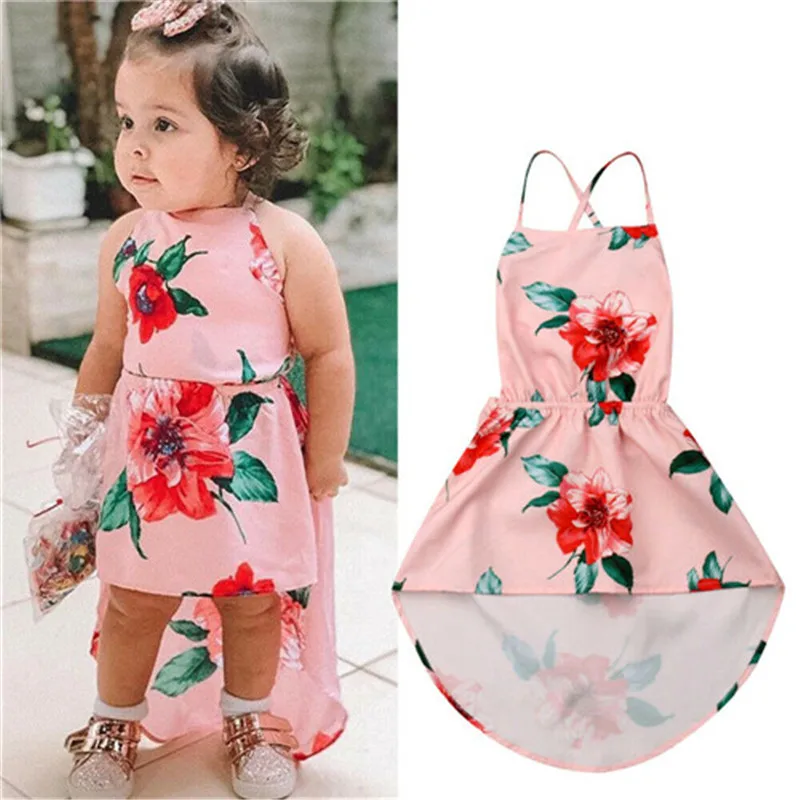 Flower Kids Baby Girl Summer Dress Backless Party Pageant Dress Sundress 1-6Y Kids Dresses For Girls O-neck Sleeveless Cotton