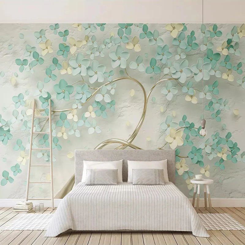 Custom 3D Photo Wallpaper For Bedroom Walls 3D Embossed Green Flowers Non-woven Wall Painting Living Room Home Wall Decoration