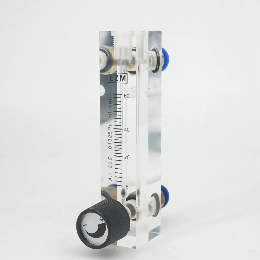 6-60mL/min LZM-6T Acrylic Panel Type Air Nitrogen Flowmeter Rotameter With Control Valve Push Fit 8mm OD Tube