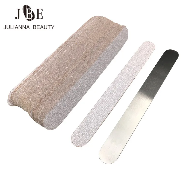 100pcs/lot Professional Nail File Replacement 100/180/240 Gray Sandpaper With 1PCS Metal Handle Double-sided Buffer Nail File