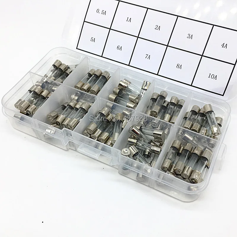 100pcs 5x20mm Quick Blow Glass Tube Fuse Assorted Kits Fast-blow Glass Fuses 0.5A 1A 2A 3A 4A 5A 6A 7A 8A 10A in Box