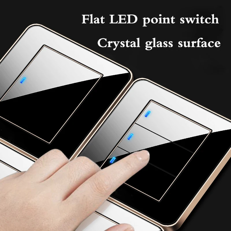 

86 type light TV switch flat mirror glass home 86 wall concealed black 1 2 3 4 Gang 1 2 Way Any click Turn on/off light