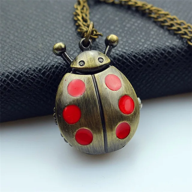 Nazeyt 2019 new fashion unisex ladybug dial pocket watch With Necklace Chain To boys and girls lovely animals smart fob clock