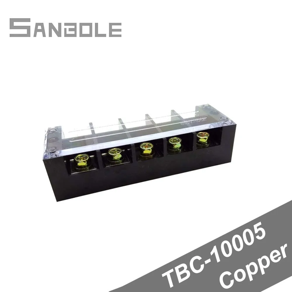 TBC-10005/TB-1005 Electric Current 100A 600V 5P Connection Terminal Blocks Wire Connector Copper with plastic cover screws