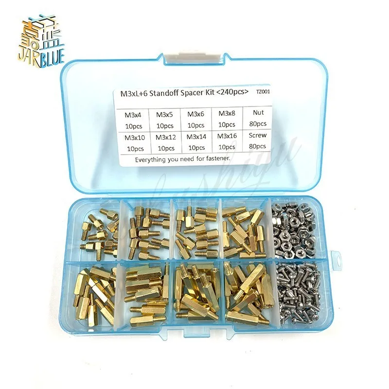 240pcs/set M2*l+3mm M2.5/m3*l+6mm Hex Nut Spacing Screw Brass Threaded Pillar Pcb Motherboard Standoff Spacer Kit