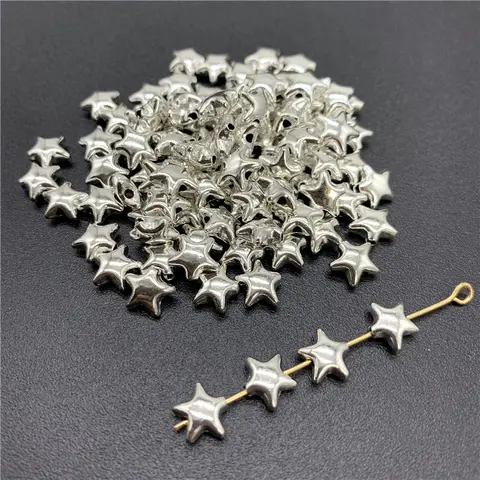 볼체인 컬러 군번줄 구슬줄 다양한색상 가방고리 키링 부자재 10 50pcs 6x6mm 합금 비즈 모자 고대 실버 매력 스타 모양 펜던트 매력 보석 만들기 DIY 액세서리
