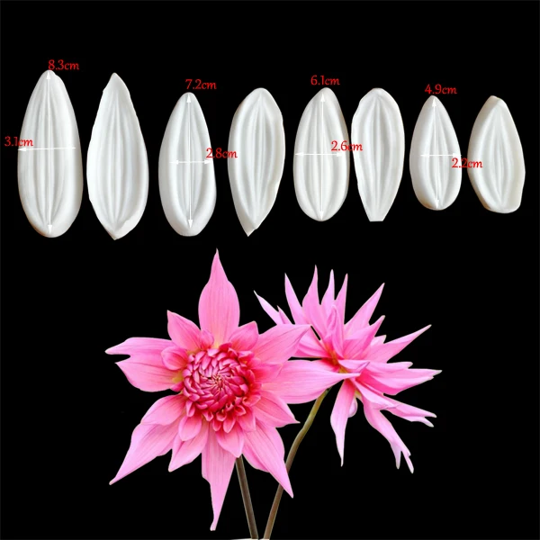 Dahlia Petal Flower Veiners Silicone Molds Fondant Sugarcraft Gumpaste Clay Water Paper Cake Decorating Tools CS272