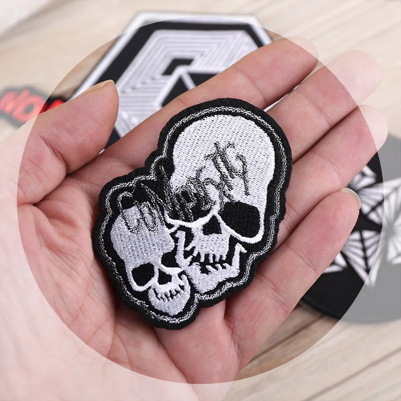 PGY Dark Punk Embroidered Appliques Skull ZIP Patches Iron On Clothes Diy Letter Wings Badges High Quality Stickers Coat Parches