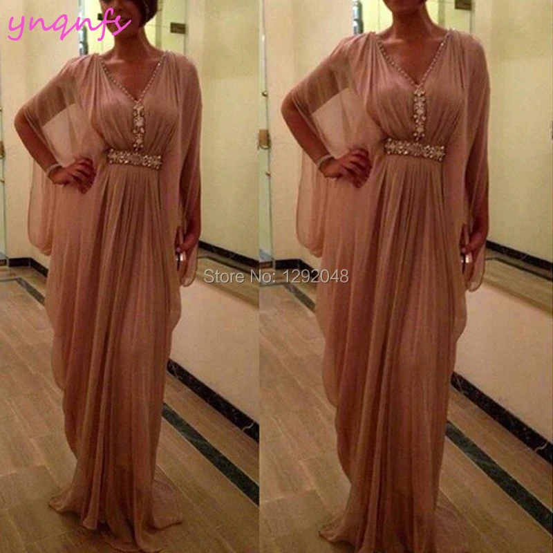 YNQNFS M182 Elegant Chiffon Crystal Formal Dress Wedding Guest Dress Kaftan Dubai Pink Mother of the Bride Groom Dresses 2024