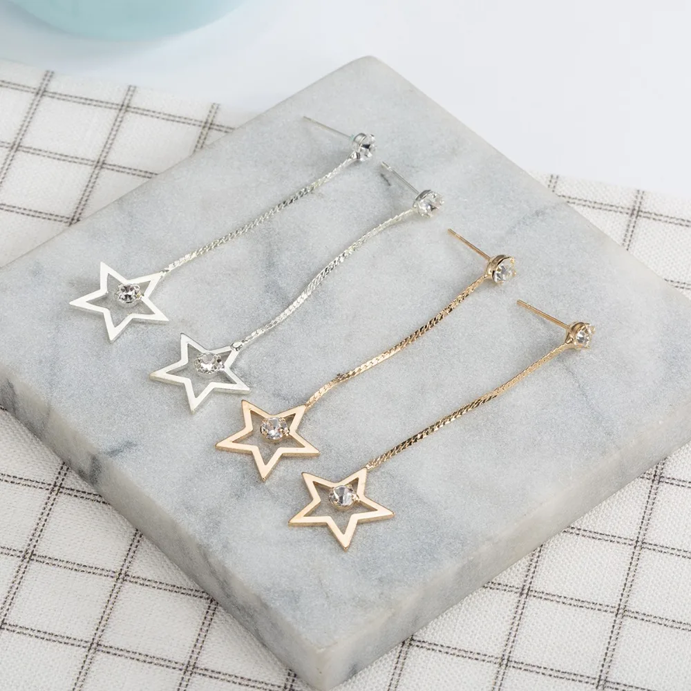 New Fashion Five-pointed Star  Best Selling Simple Popular Gold Stars long drop Earrings Jewelry Wholesale E590