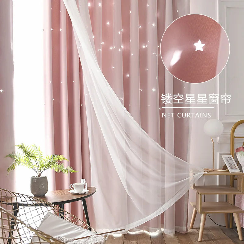 White yarn double lace single cloth dream hollow star curtain bedroom Children's room blackout curtain finished canbe customized