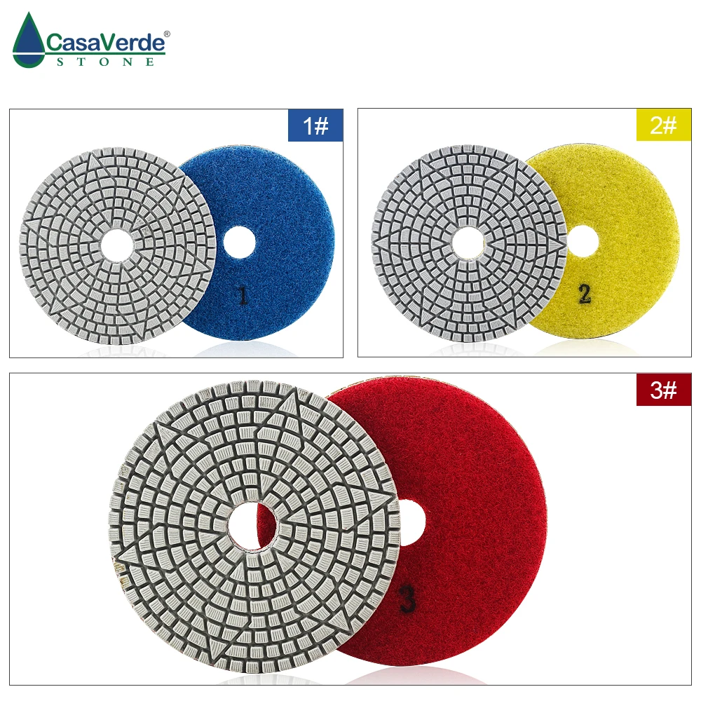 DC-WF3PP02 4 inch 100mm flexible wet 3 step diamond polishing pads for stone and concrete