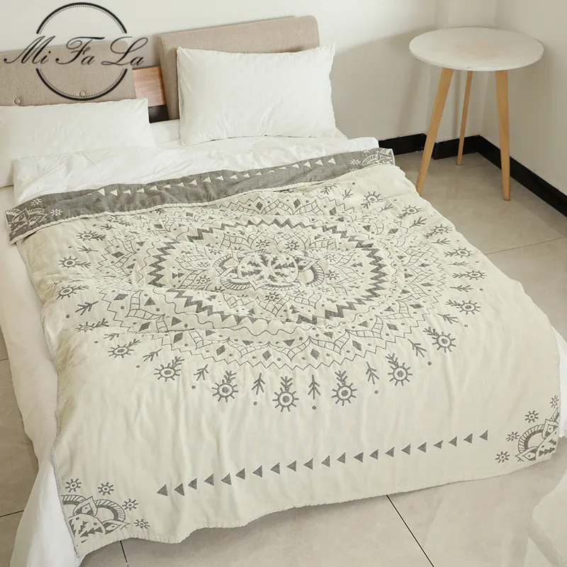 

Mandala Aircondition Summer Quilt, Japanese Style, Sofa Bed Throw Blanket, 4 Layers, Cotton Gauze Toweling Blanket, Bedspread