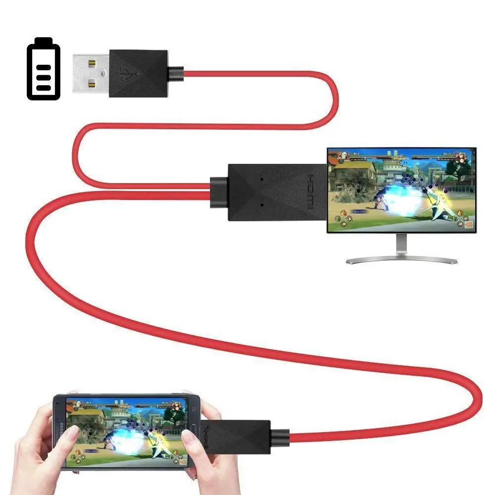 Cabo conversor de micro-usb para hdmi, 6.5 pés, mhl, compatível com android, samsung galaxy s3, s4, s5, note 1080, hdtv