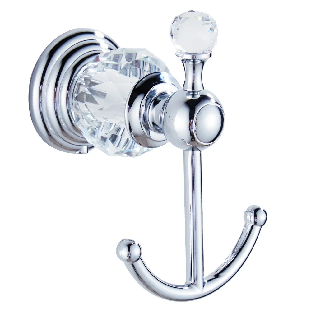 Antique Polished Crystal Robe Hooks Solid Brass Chrome Coat Hooks Wall Hooks Wall Hanger Bathroom Accessories