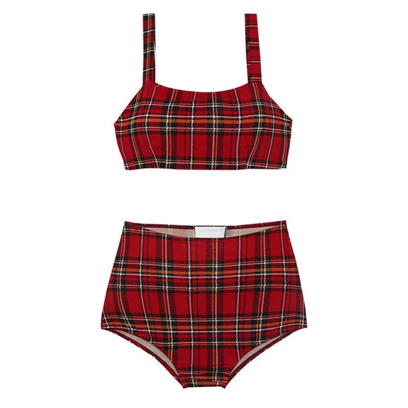 Hoge Taille Badmode Bikini Vrouwen Push Up Badpak Vrouwelijke Bandage Badpakken 2019 Strand Plaid Cover Buik Twee Stukken Zwemkleding