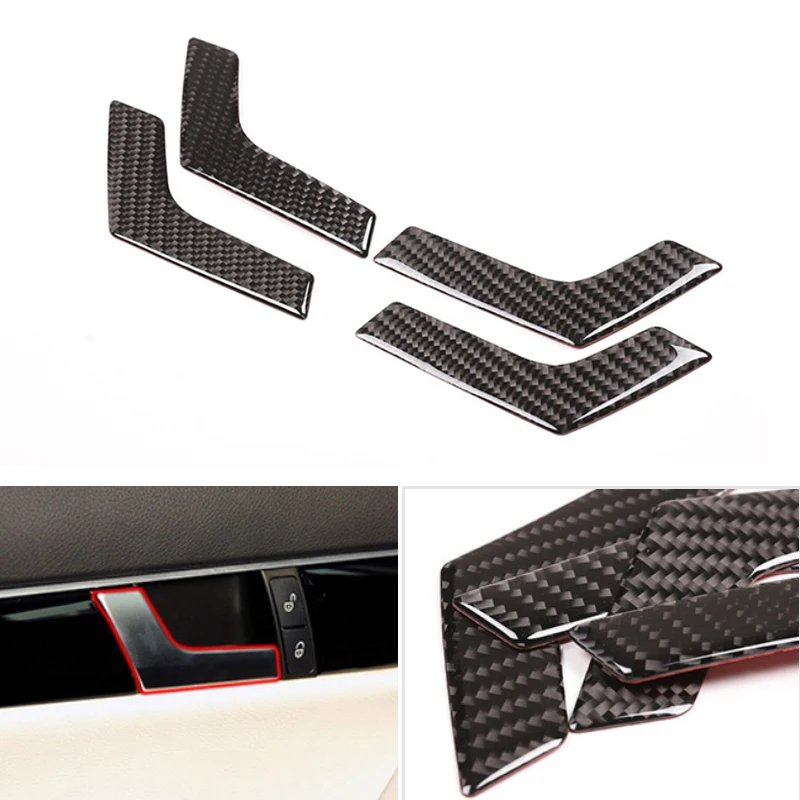 

4pcs Real Carbon Fiber Car Interior Door Handle Frame Cover Trim For Mercedes Benz C Class W204 2005 2006 2007 - 2010 2011 2012