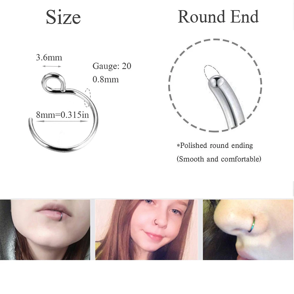 1pc 316L Septum Ring Hoop 20G Steel Faux Nose Lip Labret Nostril Piercings Oreja Cilp On Nose Piericng Woman Men Body Jewelry