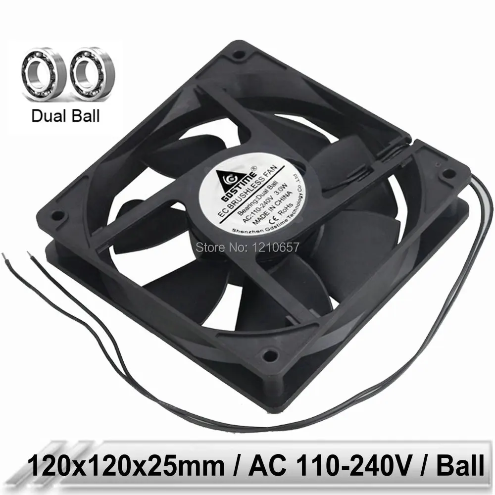 20 pcs lot AC 110V 115V 120V 220V 240V 2Pin 120mm x 25mm 12CM Dual Ball EC Brushless Cooling Fan for Cooler Ventilation Exhaust