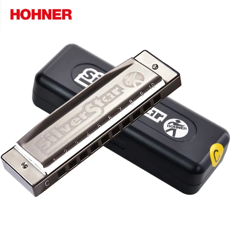 Hohner 10 Hole Harmonica International Silver Star Diatonic Harp,  Blues Harmonica Key C Bb Blues Jazz Band Music Instrument